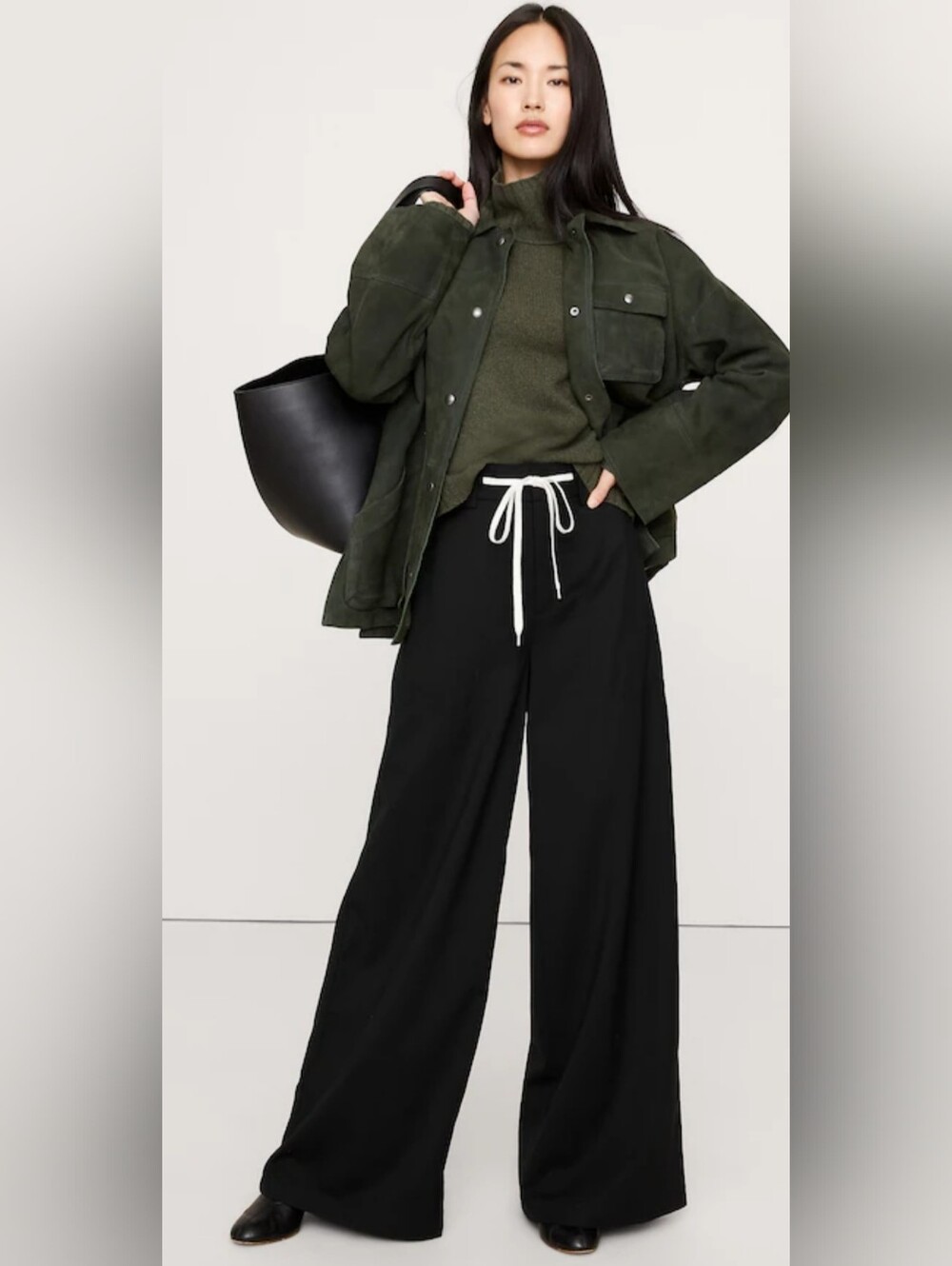 NWT Banana Republic High-Rise Wide-Leg Italian Wool Pant 2 Petite Black